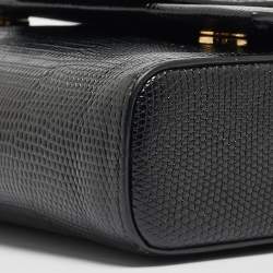 Pre Owned Dolce & Gabbana Black Lizard Embossed Leather Mini DG Millennials Crossbody Bag