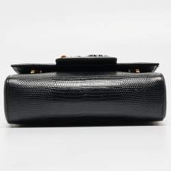 Pre Owned Dolce & Gabbana Black Lizard Embossed Leather Mini DG Millennials Crossbody Bag
