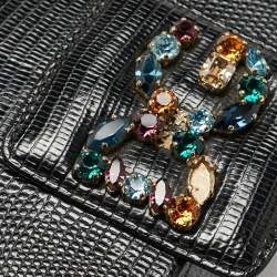 Pre Owned Dolce & Gabbana Black Lizard Embossed Leather Mini DG Millennials Crossbody Bag