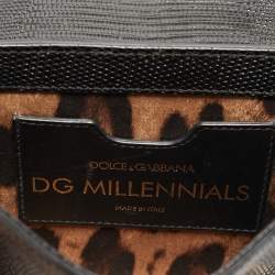 Pre Owned Dolce & Gabbana Black Lizard Embossed Leather Mini DG Millennials Crossbody Bag