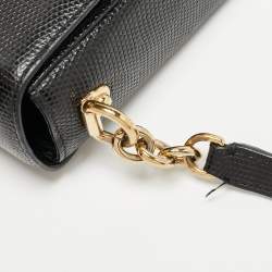 Pre Owned Dolce & Gabbana Black Lizard Embossed Leather Mini DG Millennials Crossbody Bag