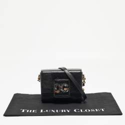 Pre Owned Dolce & Gabbana Black Lizard Embossed Leather Mini DG Millennials Crossbody Bag