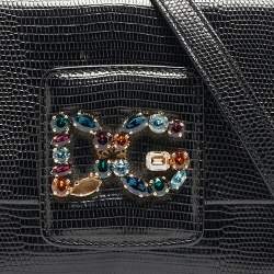 Pre Owned Dolce & Gabbana Black Lizard Embossed Leather Mini DG Millennials Crossbody Bag