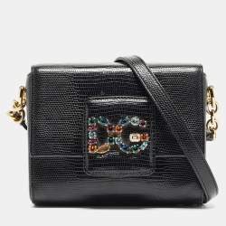 Pre Owned Dolce & Gabbana Black Lizard Embossed Leather Mini DG Millennials Crossbody Bag