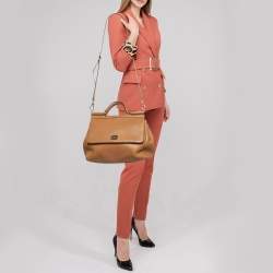 Pre Owned Dolce & Gabbana Brown Leather Large Miss Sicily Top Handle Bag