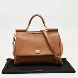 Pre Owned Dolce & Gabbana Brown Leather Large Miss Sicily Top Handle Bag