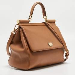 Pre Owned Dolce & Gabbana Brown Leather Large Miss Sicily Top Handle Bag