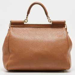 Pre Owned Dolce & Gabbana Brown Leather Large Miss Sicily Top Handle Bag