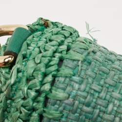 Pre Owned Dolce & Gabbana Green Raffia and Leather Crystals Embellished Padlock Shoulder Bag