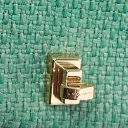 Pre Owned Dolce & Gabbana Green Raffia and Leather Crystals Embellished Padlock Shoulder Bag