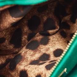 Pre Owned Dolce & Gabbana Green Raffia and Leather Crystals Embellished Padlock Shoulder Bag