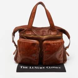 Dolce & Gabbana Tan Leather Double Pocket Weekender Bag