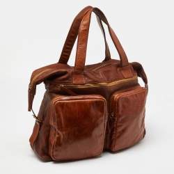 Dolce & Gabbana Tan Leather Double Pocket Weekender Bag