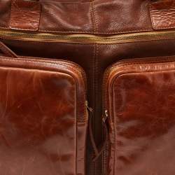 Dolce & Gabbana Tan Leather Double Pocket Weekender Bag