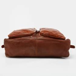 Dolce & Gabbana Tan Leather Double Pocket Weekender Bag