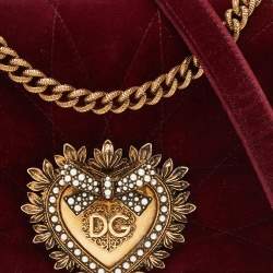 Pre Owned Dolce & Gabbana Maroon Quilted Velvet Devotion Chain Shoulder Bag