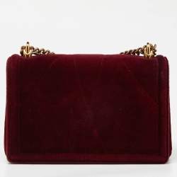 Pre Owned Dolce & Gabbana Maroon Quilted Velvet Devotion Chain Shoulder Bag