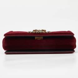 Pre Owned Dolce & Gabbana Maroon Quilted Velvet Devotion Chain Shoulder Bag
