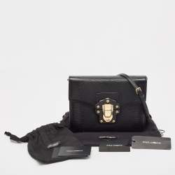 Pre Owned Dolce & Gabbana Black Lizard Embossed Leather Lucia Medium Shoulder Bag