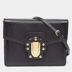 Pre Owned Dolce & Gabbana Black Lizard Embossed Leather Lucia Medium Shoulder Bag