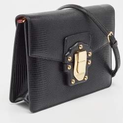 Pre Owned Dolce & Gabbana Black Lizard Embossed Leather Lucia Medium Shoulder Bag