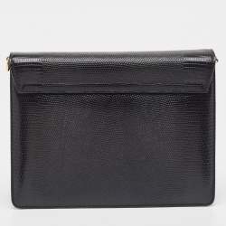 Pre Owned Dolce & Gabbana Black Lizard Embossed Leather Lucia Medium Shoulder Bag