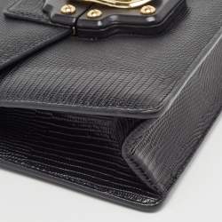 Pre Owned Dolce & Gabbana Black Lizard Embossed Leather Lucia Medium Shoulder Bag