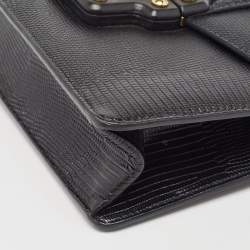 Pre Owned Dolce & Gabbana Black Lizard Embossed Leather Lucia Medium Shoulder Bag