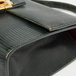 Pre Owned Dolce & Gabbana Dark Green Lizard Embossed Leather Lucia Top Handle Bag