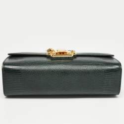 Pre Owned Dolce & Gabbana Dark Green Lizard Embossed Leather Lucia Top Handle Bag
