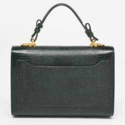 Pre Owned Dolce & Gabbana Dark Green Lizard Embossed Leather Lucia Top Handle Bag