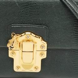 Pre Owned Dolce & Gabbana Dark Green Lizard Embossed Leather Lucia Top Handle Bag