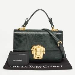 Pre Owned Dolce & Gabbana Dark Green Lizard Embossed Leather Lucia Top Handle Bag