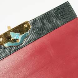 Pre Owned Dolce & Gabbana Dark Green Lizard Embossed Leather Lucia Top Handle Bag