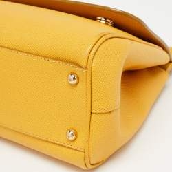 Pre Owned Dolce & Gabbana Yellow Leather Medium Miss Sicily Top Handle Bag