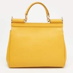 Pre Owned Dolce & Gabbana Yellow Leather Medium Miss Sicily Top Handle Bag