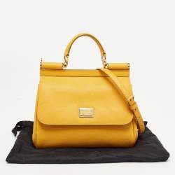 Pre Owned Dolce & Gabbana Yellow Leather Medium Miss Sicily Top Handle Bag