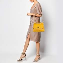 Pre Owned Dolce & Gabbana Yellow Leather Medium Miss Sicily Top Handle Bag