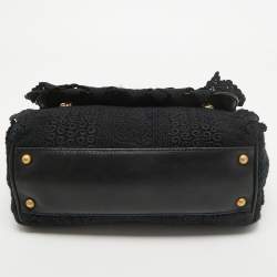 Pre Owned Dolce & Gabbana Black Crochet and  Leather Medium Miss Sicily Top Handle Bag