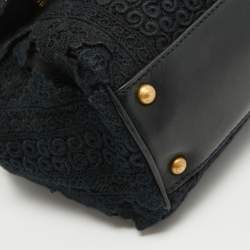 Pre Owned Dolce & Gabbana Black Crochet and  Leather Medium Miss Sicily Top Handle Bag