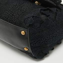 Pre Owned Dolce & Gabbana Black Crochet and  Leather Medium Miss Sicily Top Handle Bag