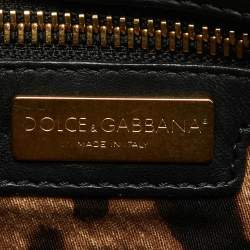 Pre Owned Dolce & Gabbana Black Crochet and  Leather Medium Miss Sicily Top Handle Bag