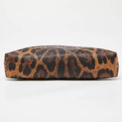 Pre Owned Dolce & Gabbana Brown/Black Leopard Print Coated Canvas and Leather Wristlet Pouch