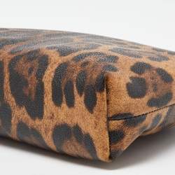 Pre Owned Dolce & Gabbana Brown/Black Leopard Print Coated Canvas and Leather Wristlet Pouch