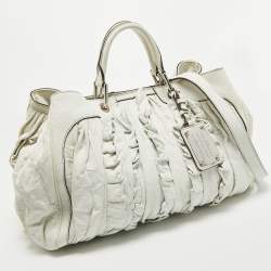 Pre Owned Dolce & Gabbana White Leather Ruffle Miss Brooke Satchel