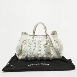 Pre Owned Dolce & Gabbana White Leather Ruffle Miss Brooke Satchel