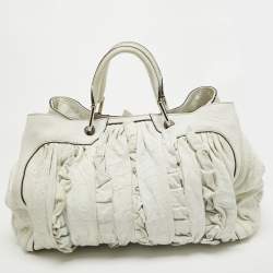 Pre Owned Dolce & Gabbana White Leather Ruffle Miss Brooke Satchel