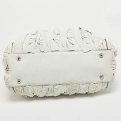 Pre Owned Dolce & Gabbana White Leather Ruffle Miss Brooke Satchel