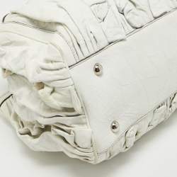 Pre Owned Dolce & Gabbana White Leather Ruffle Miss Brooke Satchel