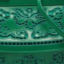 Pre Owned Dolce & Gabbana Green Leather Small Embroidered Miss Sicily Top Handle Bag